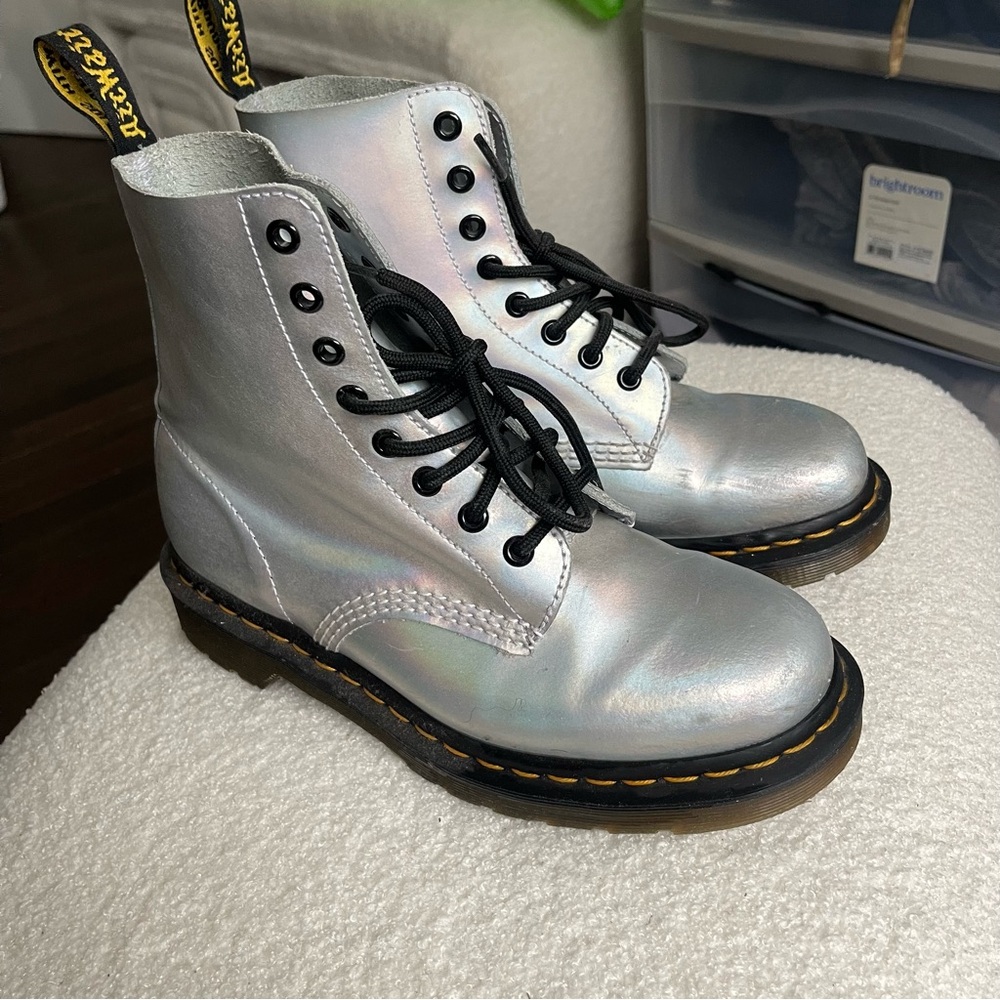Dr. Martens Silver Combat Boots with Chunky Sole